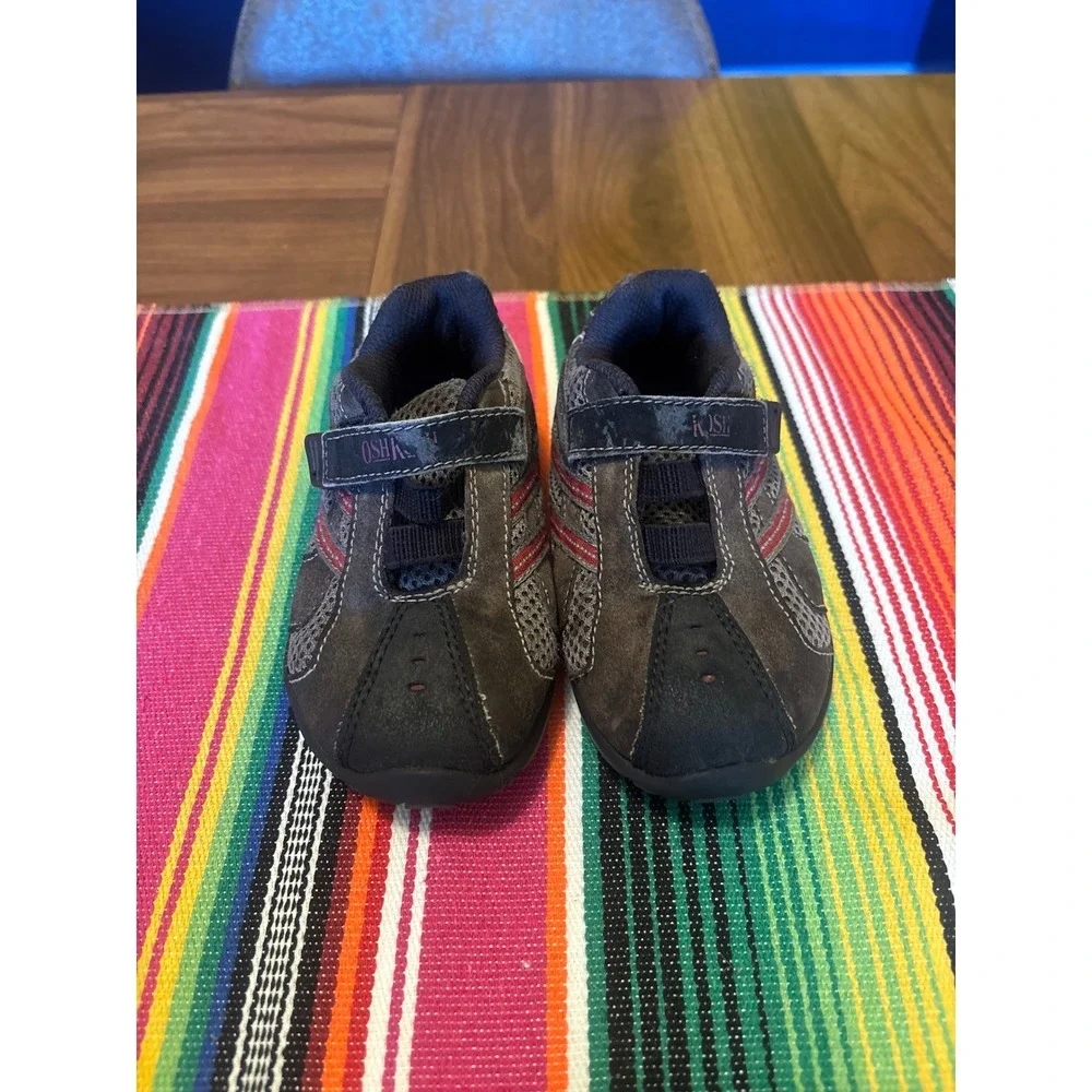 OshKosh Bgosh Toddler Boys Gray Black Red Mesh Hook Loop Sneakers Size 7